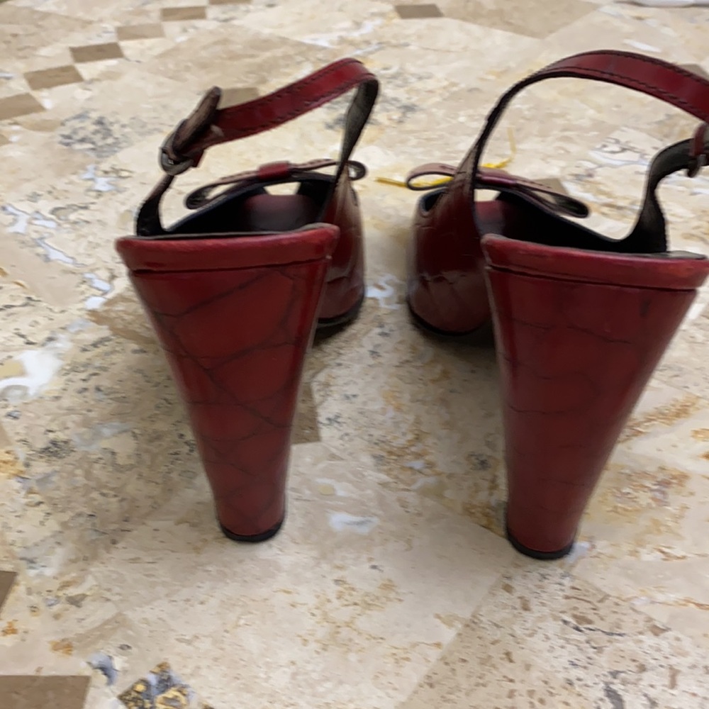 Miu Miu Red High Heel Shoe Open Toe Sling Back Wi… - image 2